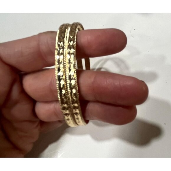 Gold-Plated Etched Bangle Bracelet Set - Picture 4 of 7